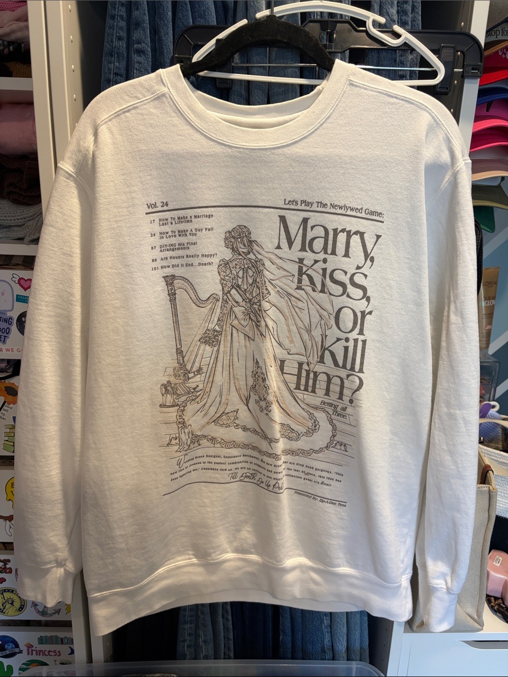 Comfort Colors White Graphic 'Marry, Kiss, or Kill Him?' Sweatshirt